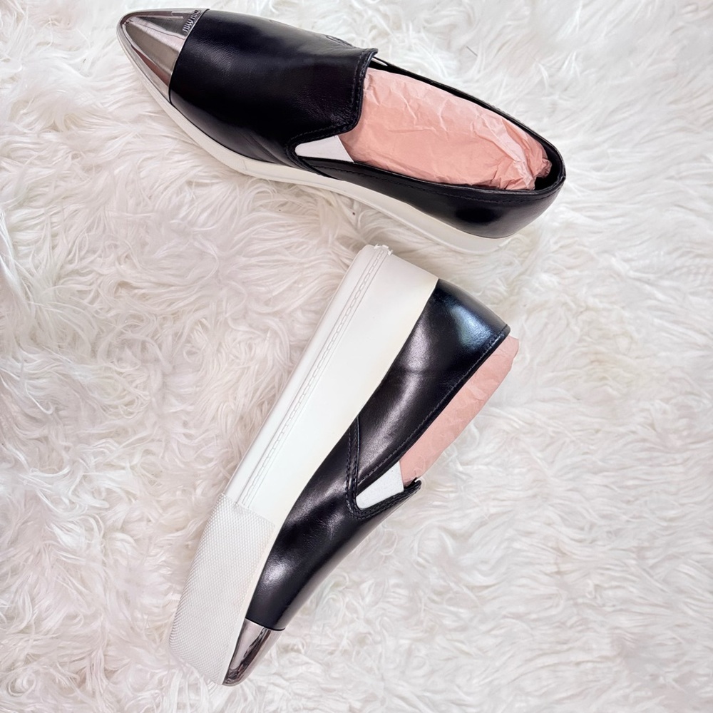 🖤⭐️✨Miu Miu Women’s Platform Black and Silver Slip-On Sneakers